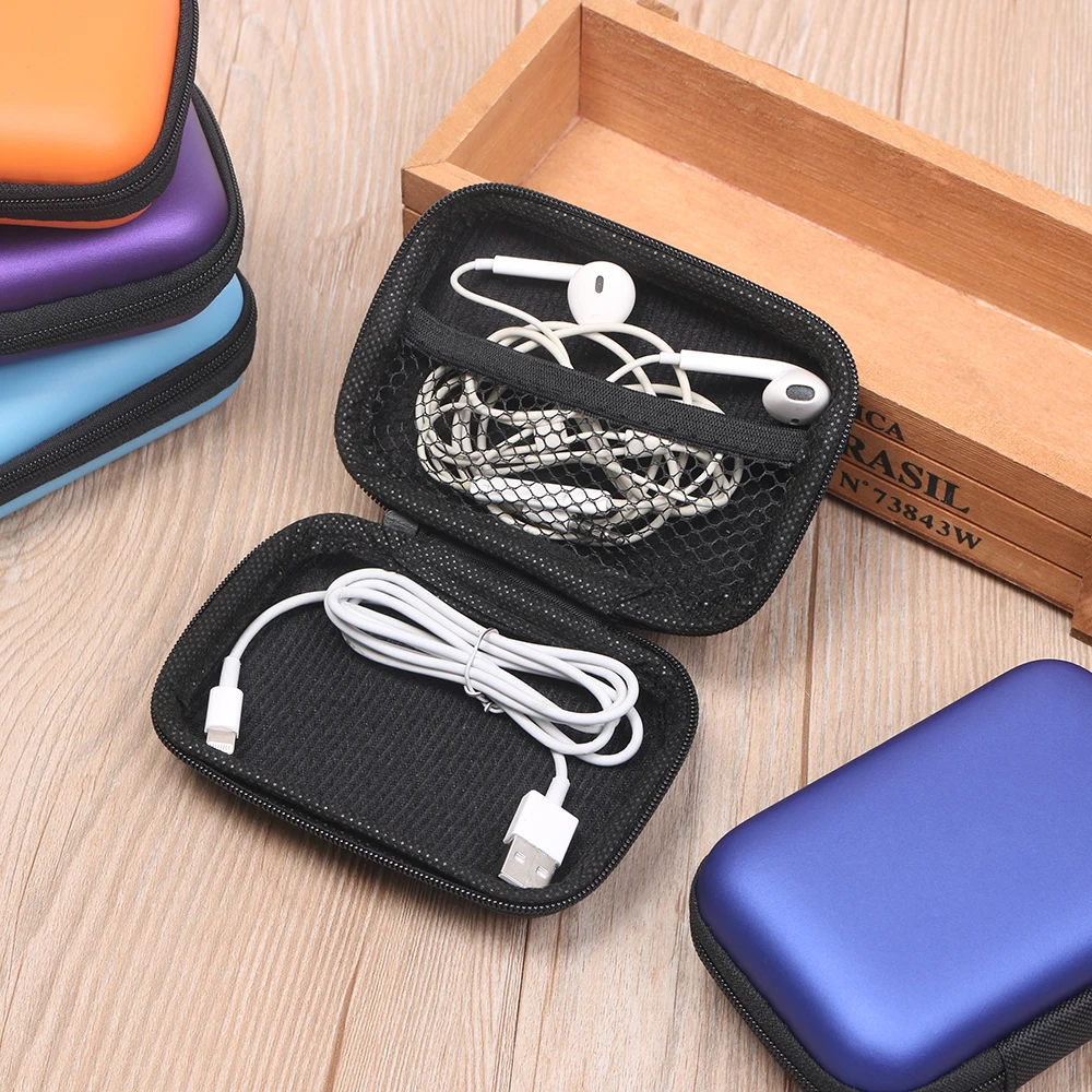 

1PC Hot Mini Zipper Hard Card Holder Case PU Leather Earphone Bag Protective Card Case USB Cable Earbuds Pouch box Earphone Case