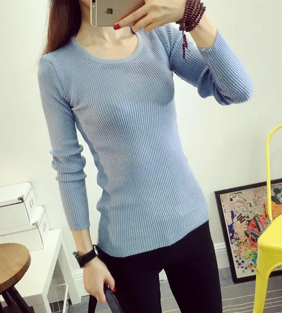 Autumn spring women slim pullovers female knit chinese sweater o neck ...