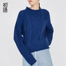Toyouth одноцветное твист сплошной свитера Для женщин О-образным вырезом вязаный свитер с длинным рукавом Женский пуловер Повседневное