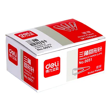 

Free shipping deli 0051 paperpaper needle metal clip paper clip 28mm delta-type clip triangle paper clips
