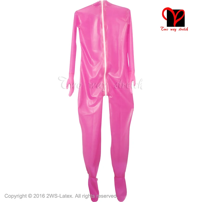 Черная передняя молния латексный костюм комбинезон сексуальный зентай комбинезон латексный комбинезон для ног носки перчатки резиновый комбинезон зентай размера плюс LT-019 - Цвет: sharp pink
