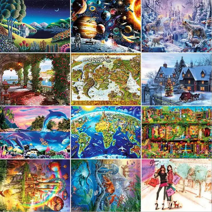 14 Types Hot Sale Adult 1000 pieces Jigsaw Landscape Cartoon Paper Puzzle Children Educational font b