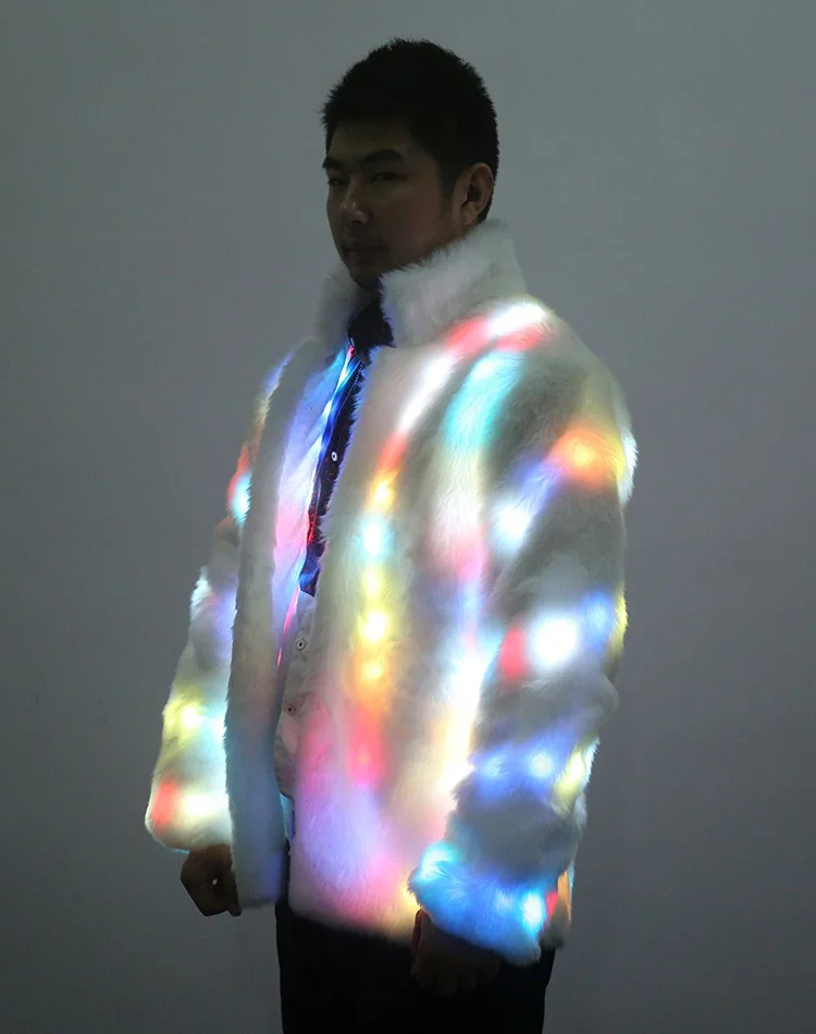 

2018 Mens Faux Fur Jacket Outwear Light up Burning Glow LED Costume Halloween xmas party coats