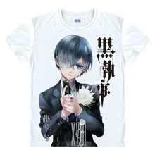 Anime negro mayordomo camiseta cos kuroshitsuji sebastian ciel de dibujos animados manga corta camiseta cosplay traje tops summer clothing