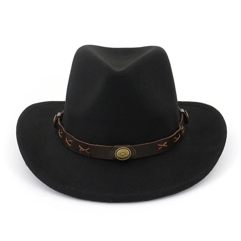 High quality Unisex Cowboy Sun protection visor Prairie style horse riding Felt hat men's Jazz hat Wide-brimmed hat - Цвет: color 2