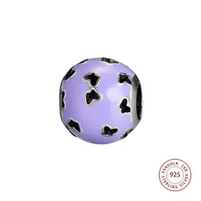 CKK 925 стерлингового серебра амулеты лаванды эмаль и вырезанная бусина с бабочками подходят для женщин браслет с брелоками ожерелье ювелирные изделия