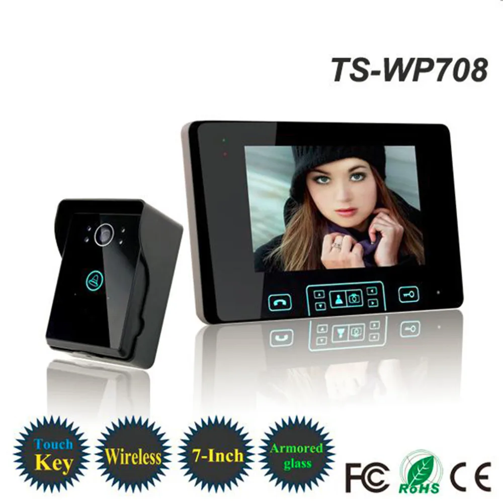 

NEW TS-WP708W11 7 Inch Digital TFT Display 2.4GHz Wireless Doorbell High Sensitivity Night Vision Home Security Device Black