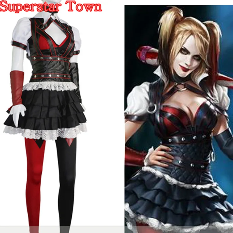Batman Arkham Asylum City Harley Quinn Cosplay Costume Party Dress Suit