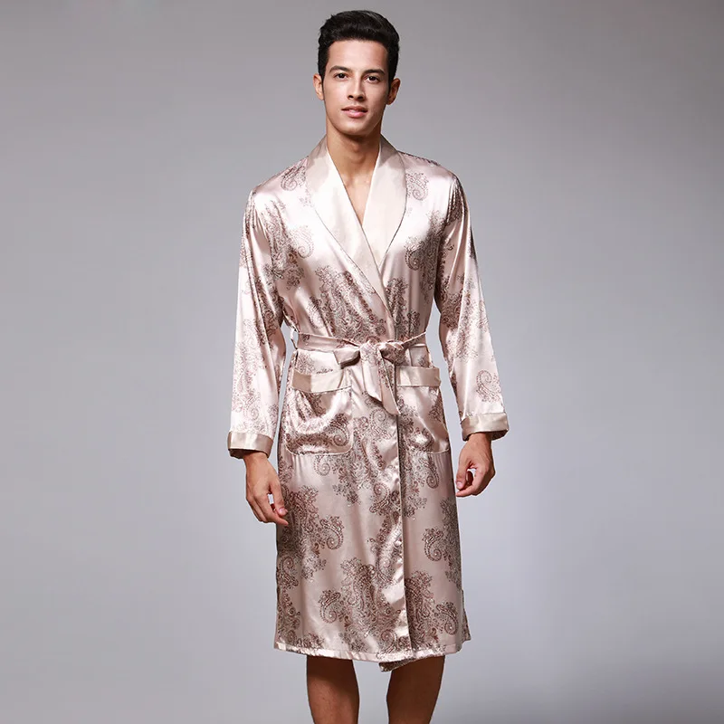 New Arrival Gray Chinese Men's Rayon Robe Nightwear Kimono Yukata Gown Summer Casual Sleepwear L XL XXL Z001