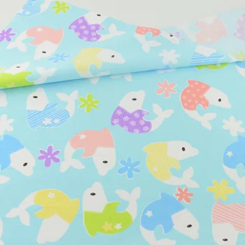 

Teramila Fabrics Blue Dolphin Cotton Fabric Patchwork Bedding Craft Decoration Tissue Quilting Home Textile Sewing Cloth Tecido