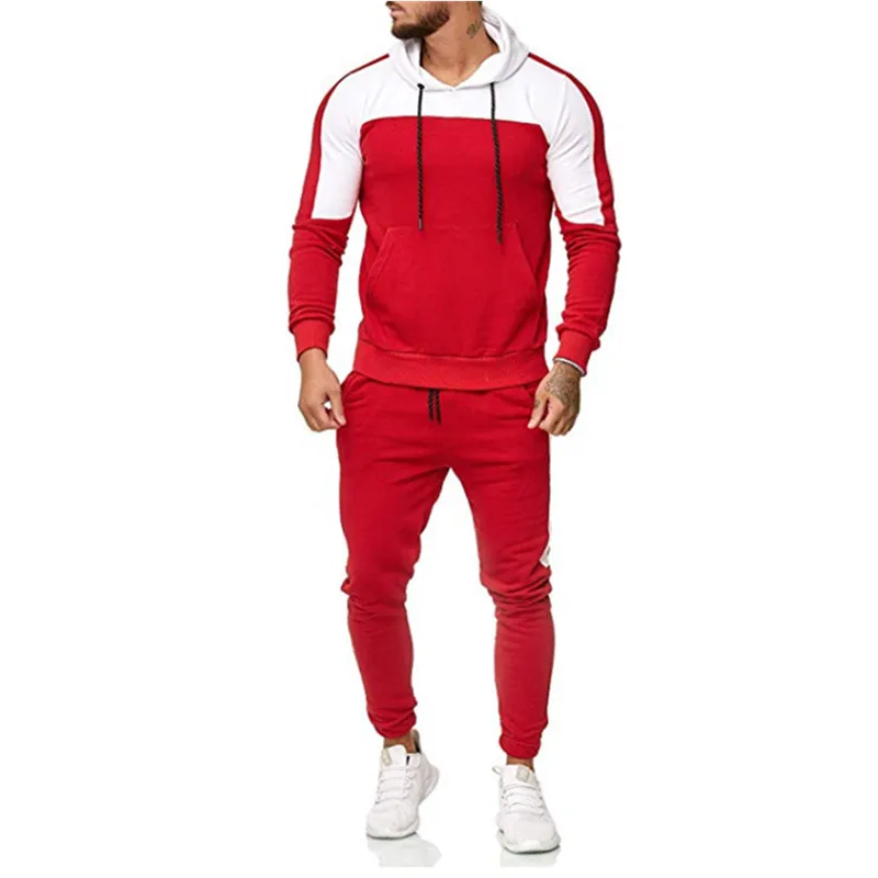 nuevo camuflaje impreso hombres casuales chaqueta hombres chaqueta de 2 piezas chandal ropa deportiva sudaderas - Цвет: red