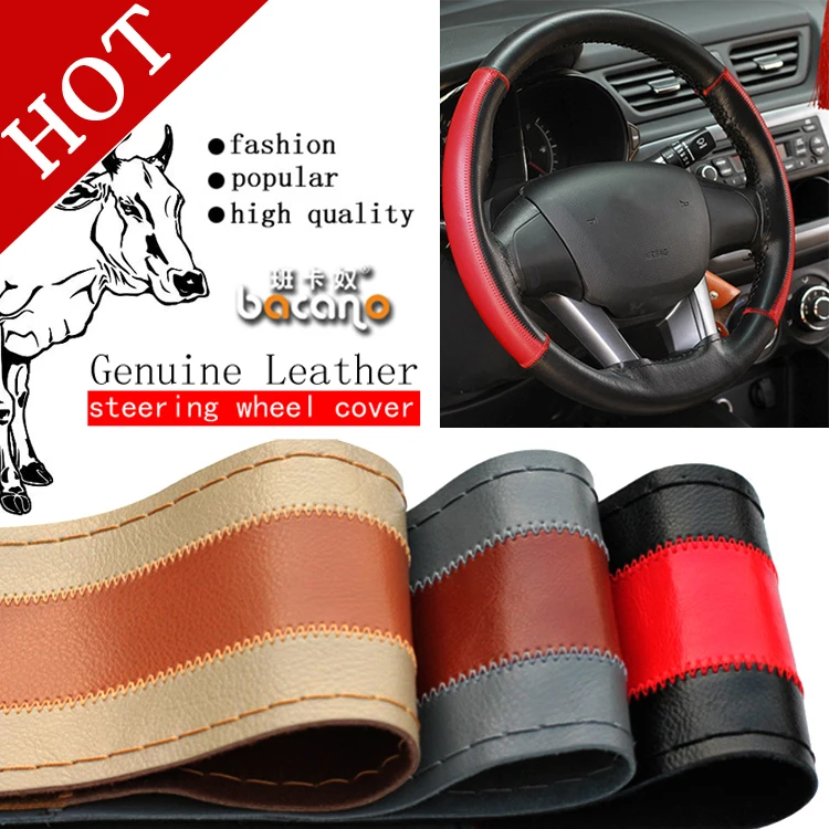 

HOT Genuine Leather Steering Wheel Cover,Car Styling Accessories Volante Esportivo,DIY Handmade Case With Needles and Thread