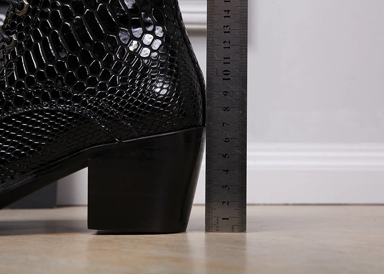 Mens shoes high heel black python skin cowboy boots mens ankle boots chelsea bota masculina lace up winter shoes men motorcycle