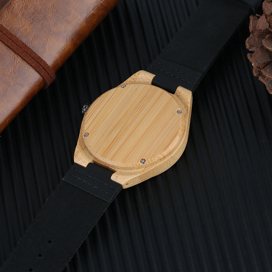 Minimalist Watch Men's Creative World Map Watch Natural Bamboo Wood Quartz Analog Handmade Clock Male Black Genuine Leather Hour 2018 (12)