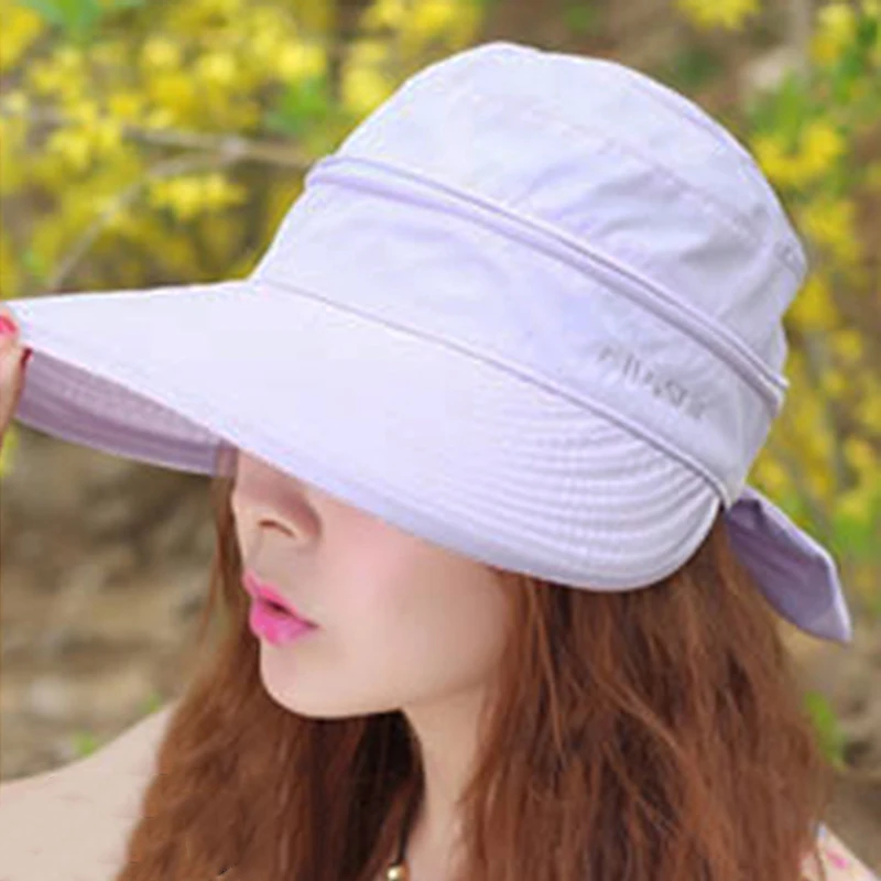 Женская летняя Солнцезащитная шляпа для девочек, модные УФ-защиты, анти-УФ кепки с козырьками, Солнцезащитная Складная купольная шляпа для пляжа, путешествий, пеших прогулок - Цвет: Фиолетовый