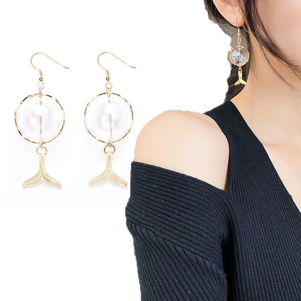 

Glass Ball Drop Earrings Mermaid Bubble Drop Earrings Geometry Fish Tail Drop Earrings Korea Fashion Party Jewelry