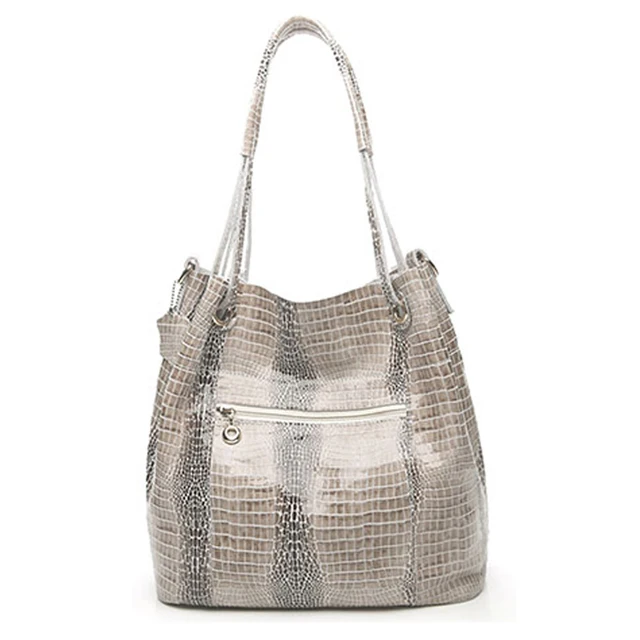 Classic 100% Real Leather Bucket shoulder bags For Women Shiny Crocodile Pattern Cowhide large Capacity Tote Handbags GY09 2
