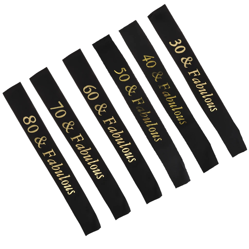 Birthday Satin Sash Gilding Numbers 30th 40th 50th 60th 70th 80th Birthday Anniversary Party Favors Supplier and Decor