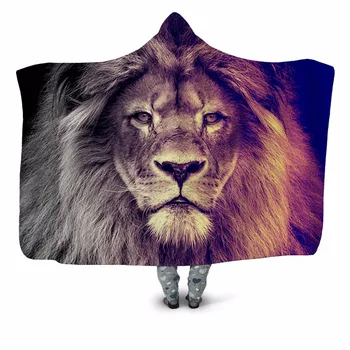 

Grey Lion 3D Printed Hooded Blanket Couch Sofa Quilt Cover Travel Youth Velvet Plush Throw Fleece Blanket Bedspread Home Office