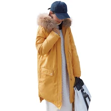 Большой натуральный мех енота зимняя теплая длинная куртка женские парки женское белое пуховое пальто с капюшоном женская зимняя куртка размера плюс