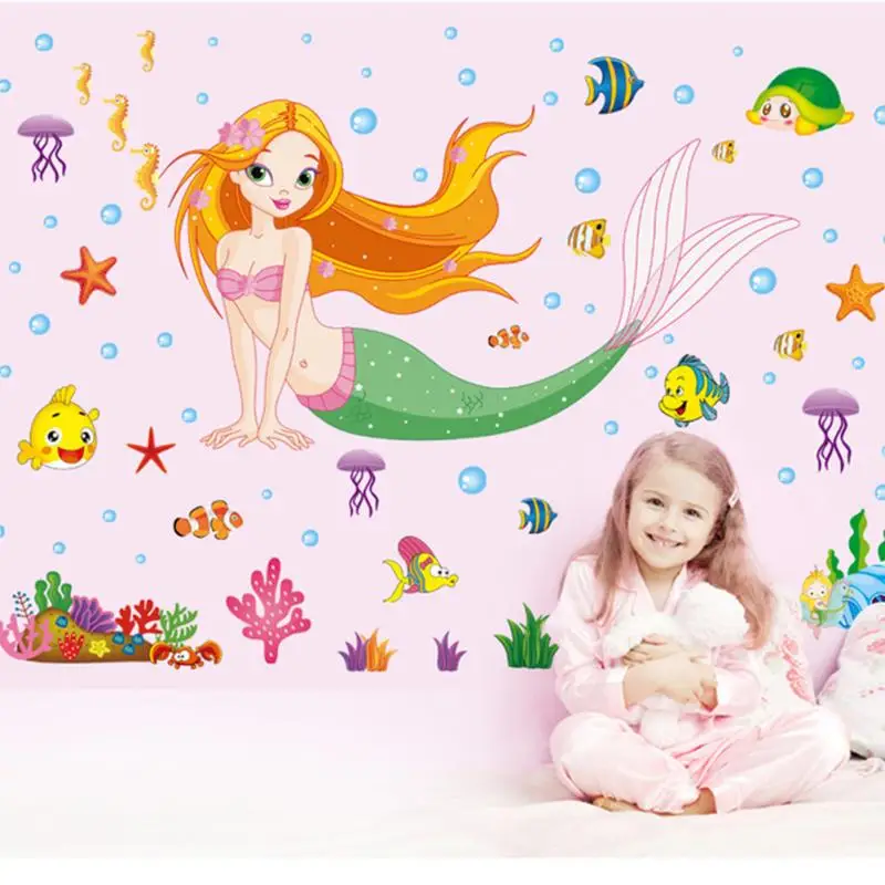 

Cute Cartoon Mermaid Wall Stickers Kids Nursery Decoration Wall Decals