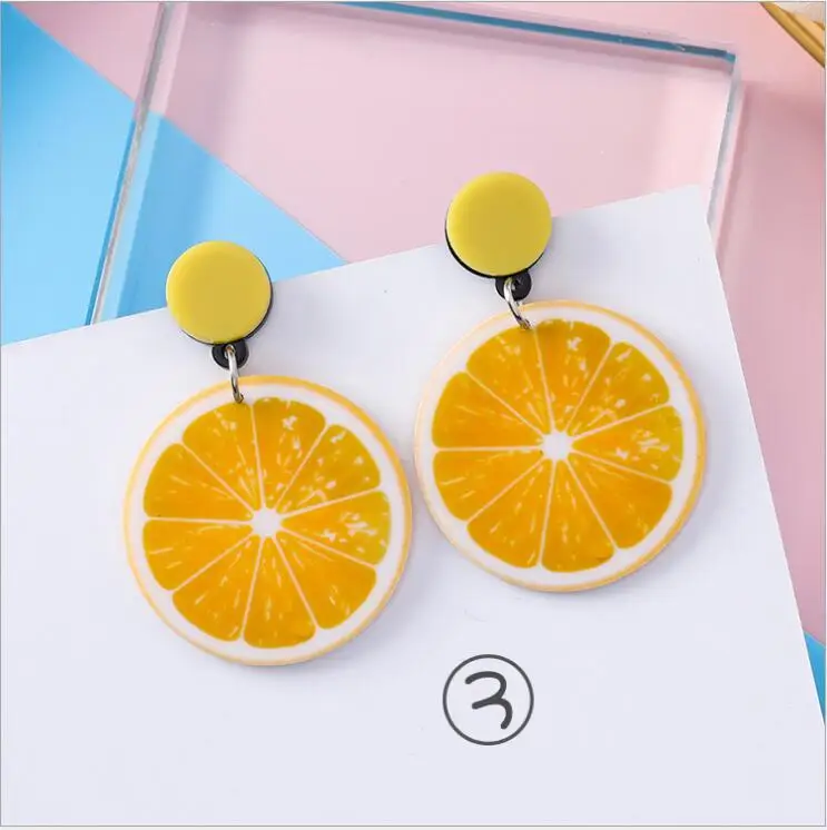 3* новые индивидуальные акриловые большие серьги с фруктами милые цветы лимон прозрачный уксусная кислота геометрические серьги для женщин - Окраска металла: style-3