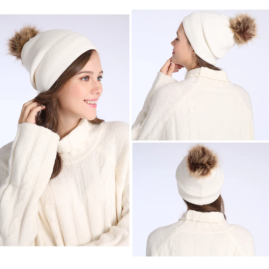 Girita Winter Women's knit hat fleece lined Hats crochet Skullies Beanies Pompon Fur Female Warm Caps The new listing (4)