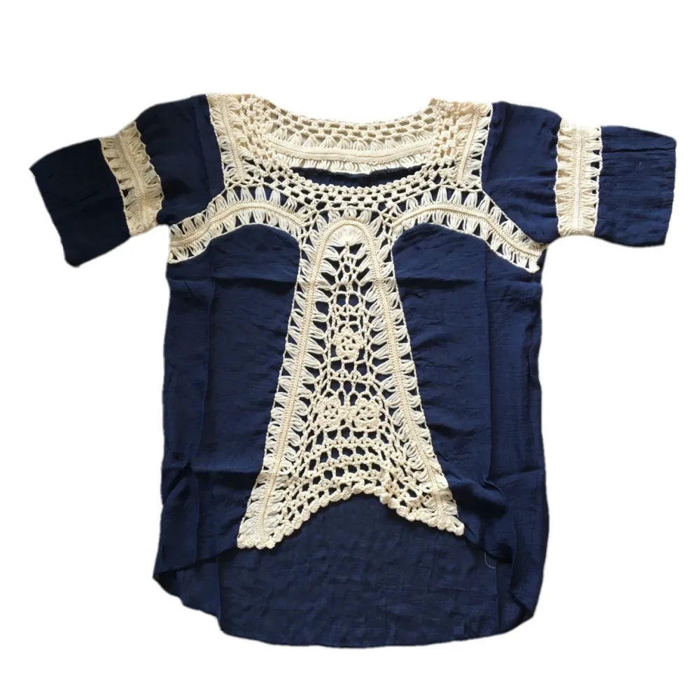 Bellyanna лето 2016 Для женщин Boho пляж blusas oversize Кружево Крючком Вязаная рубашка в стиле
