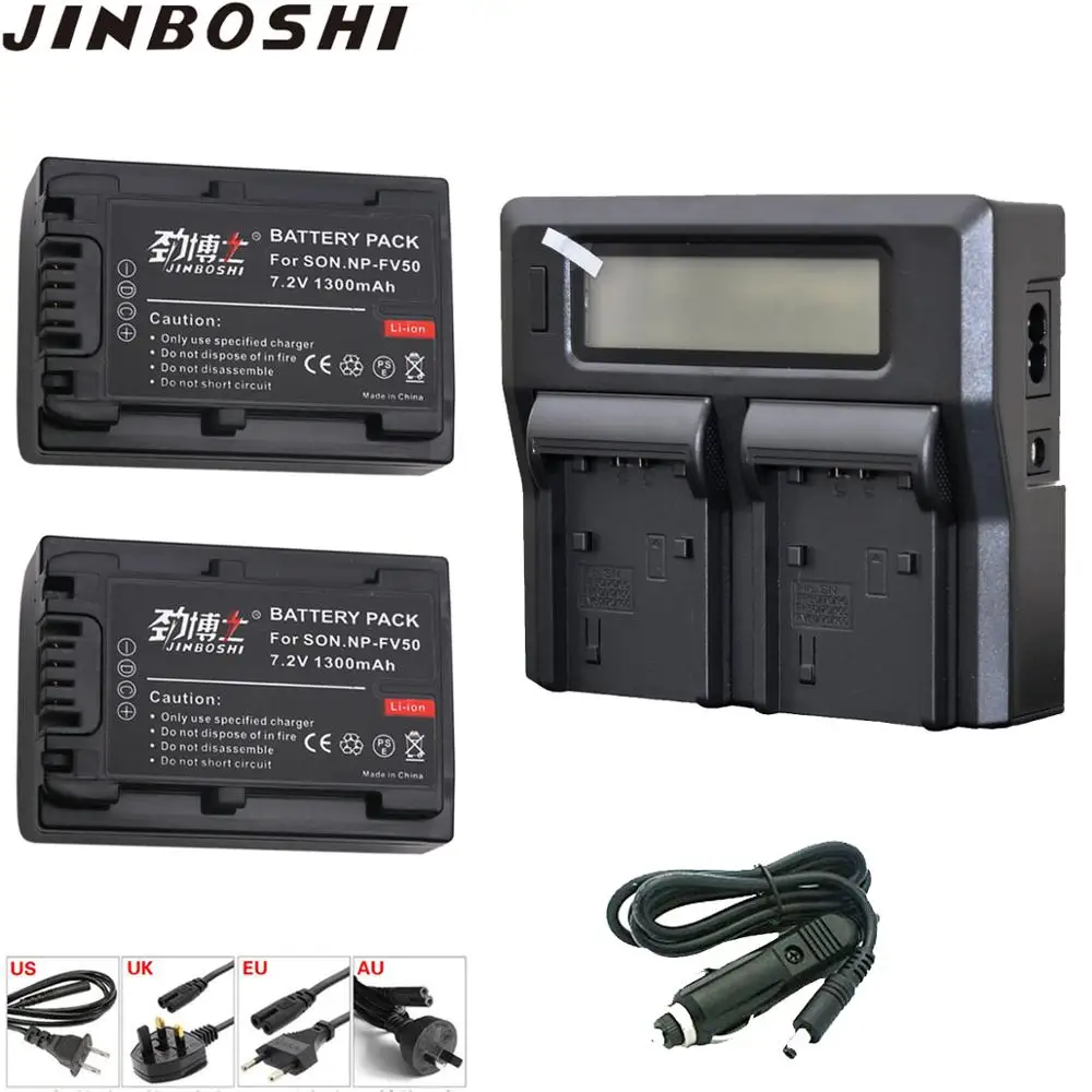 

2X NP-FV50 NP FV50 Batteries + Charger for Sony PJ10E PJ30E PJ50E TD10E VG10E DCR-SX43E SR68 HDR-PJ820E CX610E NPFV50 baterie