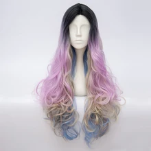 78 см модные длинные кудрявые розовые синие смешанные Черные Омбре Harajuku Лолита вечерние косплей синтетический парик