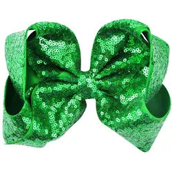 Vibrant 8 - Inch Rainbow Sequin Hair Bow with Alligator Clip - Sparkling Hair Accessory (03 Christmas Green)