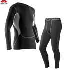 Vbiger Men Running Set Long Sleeve Running T-shirt Tights Pants Quick Dry Sport Gym Fitness Clothing Underwear Set