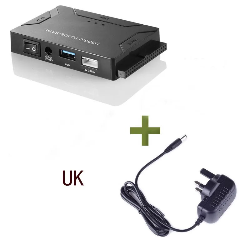 3 в 1 SATA к USB IDE адаптер USB 3,0 к SATA IDE ATA конвертер данных для 2," 3,5" HDD драйвер жесткого диска с кабелем питания - Цвет: uk power supply