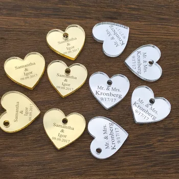 

100pcs 35mm Personalized Engraved Baby Baptism Hangs crystal Heart Wedding Table Decoration Favors Customized Heart Gift tag