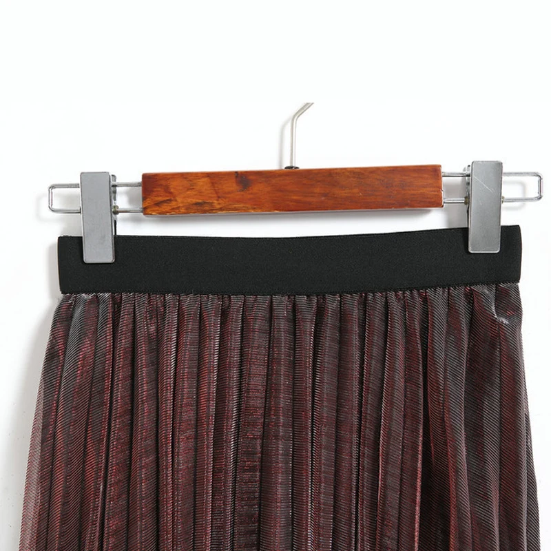 Aonibeier Женская весенне-летняя винтажная марлевая модная плиссированная юбка Повседневная блестящая длинная юбка-пузырь женские юбки миди с металлическим принтом