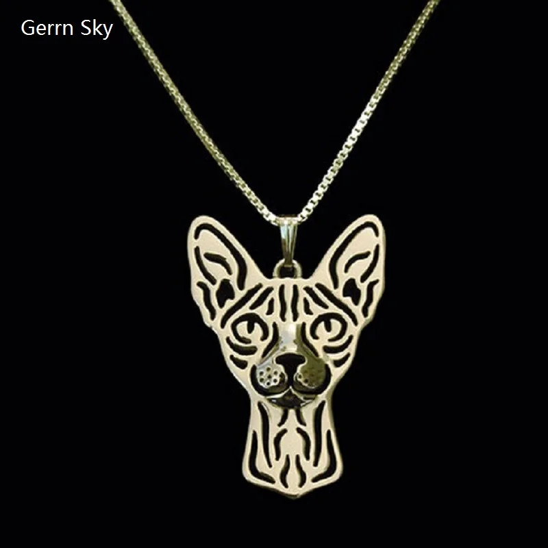Sphynx cat necklace Handmade Carved hollow accessory jewelry Silver