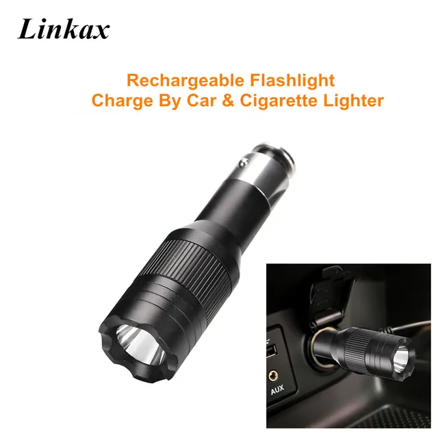 Powerful Rechargeable LED Flashlight Car Cigarette Lighter Charging
