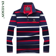 Новое поступление, Мужская рубашка поло с вышитым логотипом лошади, IN-YESON, брендовая Хлопковая полосатая Повседневная Деловая Мужская рубашка поло с длинным рукавом
