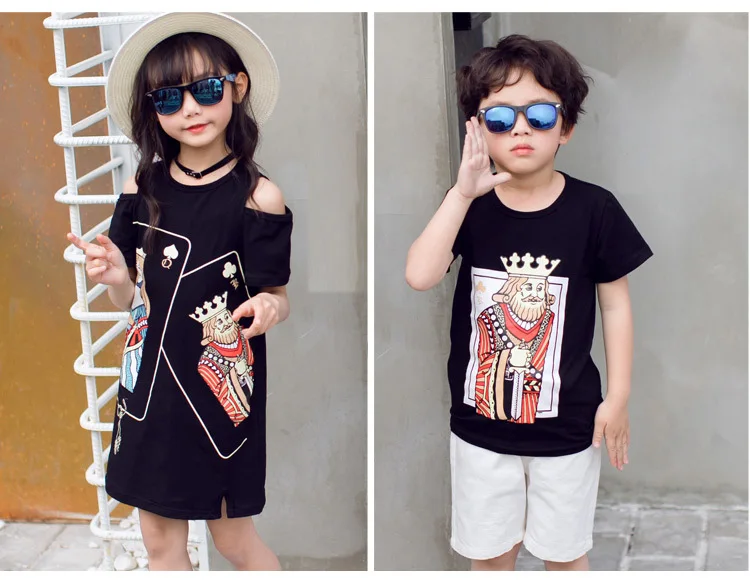 Корейское модное платье для родителей и ребенка Новинка года, летнее платье для мамы и дочки хлопковые футболки с черной мордочкой покера одежда для семьи