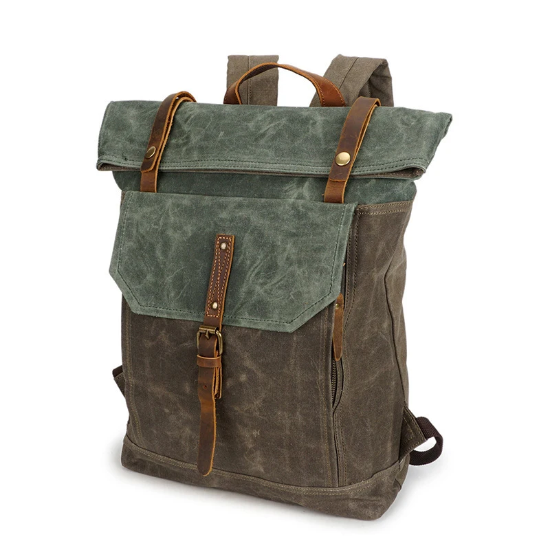 Waterproof Canvas Vintage Backpack Men Rucksack Laptop Bag Leather Backpack Men Rucksack Laptop Bag