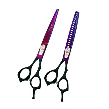 

Purple Dragon Professional 7.0 inch Pet Grooming Hair Cutting Scissor and 6.75 inch Dog Chunker Shear - Japan 440C Stainless