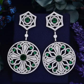 

Long 80mm Luxury Knight Symbol Flower Cubic Zirconia Women Wedding Bridal Earring Jewelry Collection