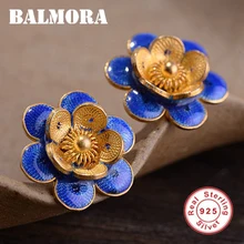 BALMORA Настоящее 925 пробы Серебряное и золотое покрытие процесс цветок серьги гвоздики для женщин подарок в стиле перегородки ювелирные изделия JP0016-20