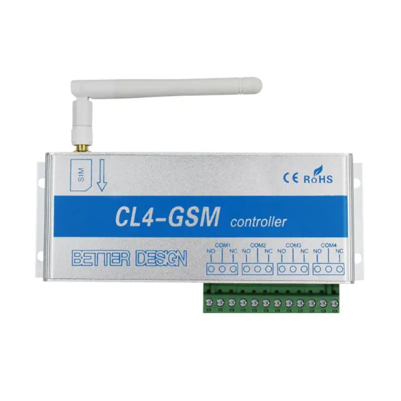 

GSM SMS Controller CL4-GSM 4 Channels Wireless Remote Sensor Phone Control Relay Remote for Electrical Gate Door Light Computer