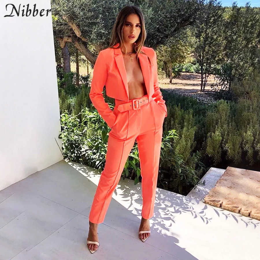 Nibber, неоновый цвет, тонкое пальто, кардиган, pantalon femme, 2 предмета, костюмы для женщин,, осень, зима, для офиса, для девушек, уличный повседневный комплект