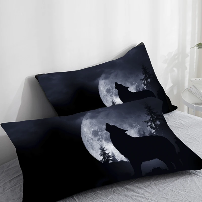 

3D HD Custom Pillow Case,2PCS Pillowcase 50x70/50x75/50x80/70x70,Decorative Pillow Cover Animal Moonlight wolf,Bedding Drop ship