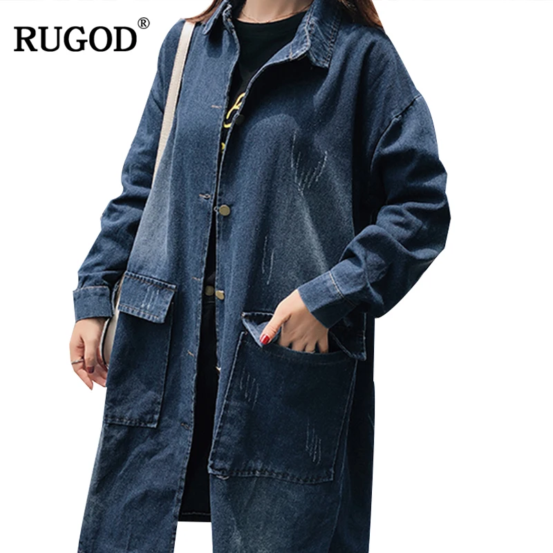 RUGOD 2018 модная женская Стильная удлиненная куртка пальто отложной воротник Однобортный с длинным рукавом Свободная верхняя одежда Jaqueta Feminina