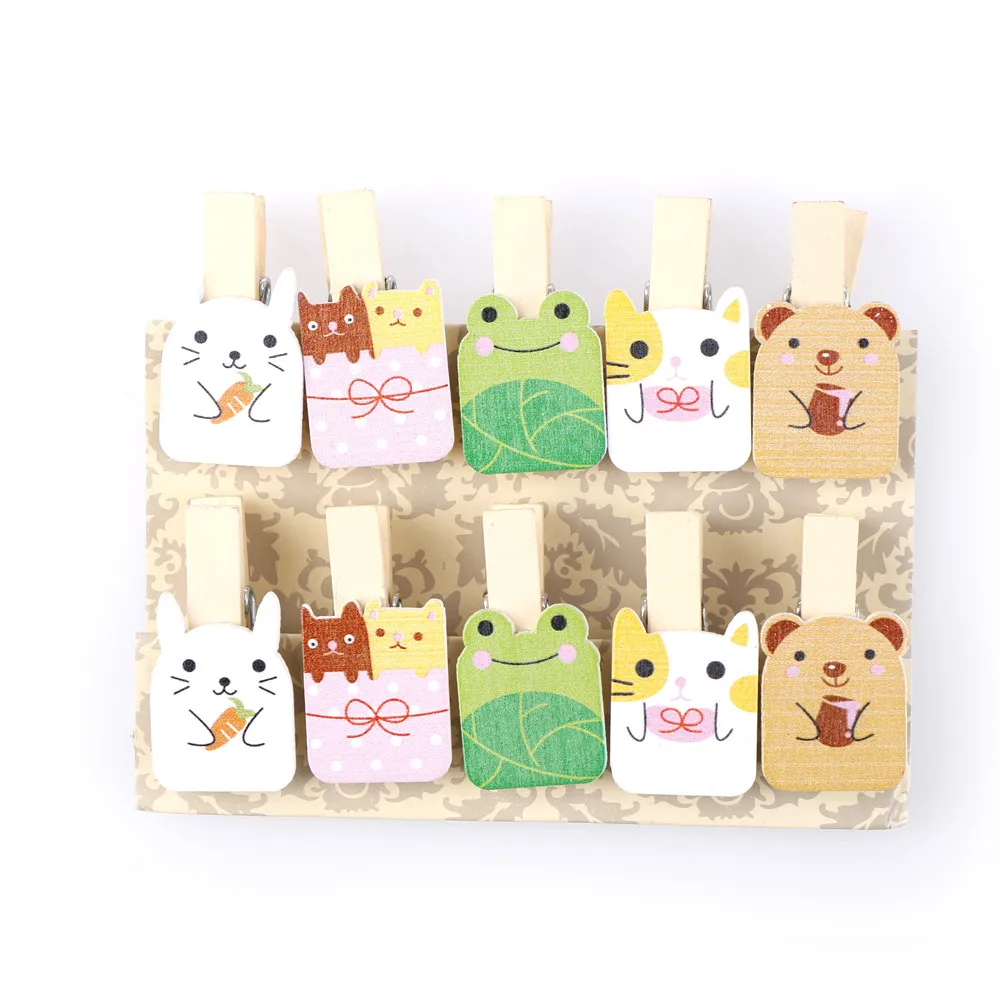 10pcs DIY School Office Binding Supplies Cartoon Wooden Paper Clip Bookmark For Album With Rope Message Stickers | Канцтовары для