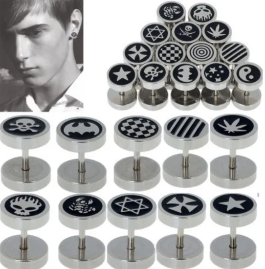 2pc Mens Surgical Steel Earring Ear Stud Fake Stretcher 2pc Mens Surgical Steel Earring Ear Stud Fake Stretcher Stainless Black Punk In Body Jewelry From Accessories On Aliexpress Alibaba