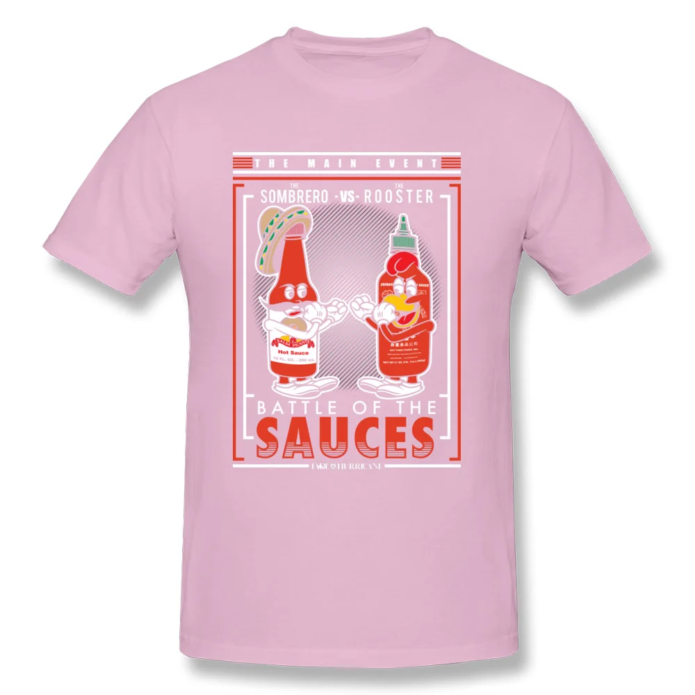 Battle Of The Sauces 100% Cotton Men Short Sleeve Tops Shirt Printed Summer Tshirts Customized Tshirts Hot Sale Crewneck Battle Of The Sauces pink